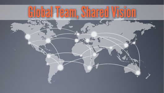 Global Team, Shared Vision — world map connecting Intrinsiq’s international team