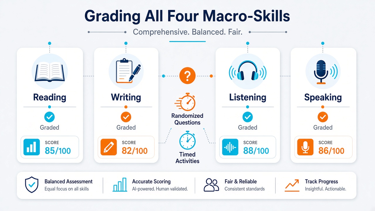 Illustration of grading language macro-skills: reading, writing, listening and speaking